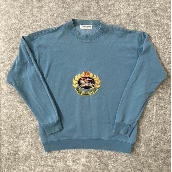 Vintage 90's Burberry Sweater Mens Large Embroidered Pullover Preppy London - Picture 2 of 7
